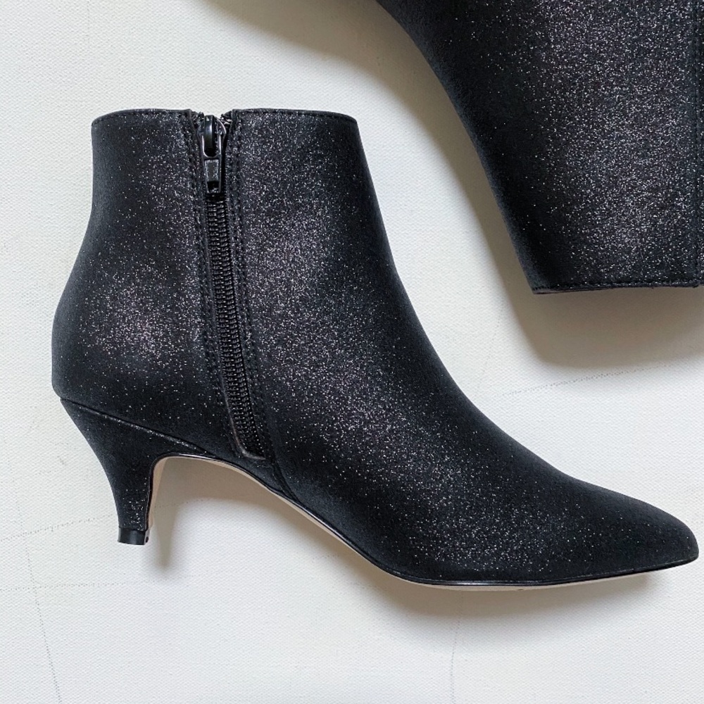 Anthropologie Black Glitter Kitten Heel Boots - Picture 6 of 8